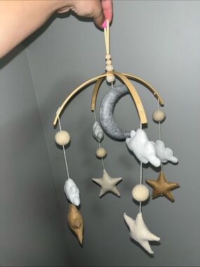 Neutral Moon & Stars Hanging Mobile - Home Wall Decor